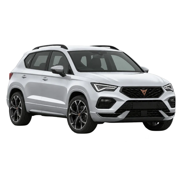 Cupra Ateca 2022 باللون فضي، منظر منظر أمامي بزاوية ثلاثة أرباع (متجه لليسار)