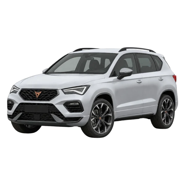 Cupra Ateca 2024 باللون فضي، منظر منظر أمامي بزاوية ثلاثة أرباع (متجه لليسار)