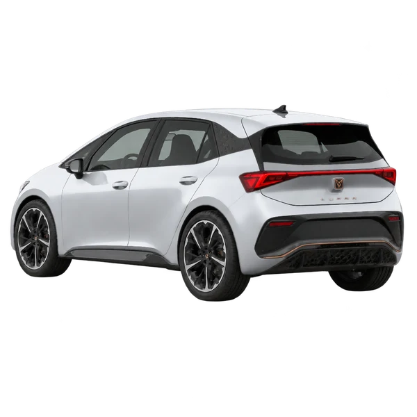 Cupra Born 2022 prata, vista três quartos traseira (voltada para a esquerda)