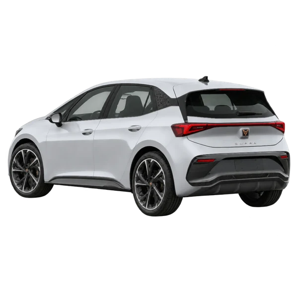Cupra Born 2023 prata, vista três quartos traseira (voltada para a esquerda)