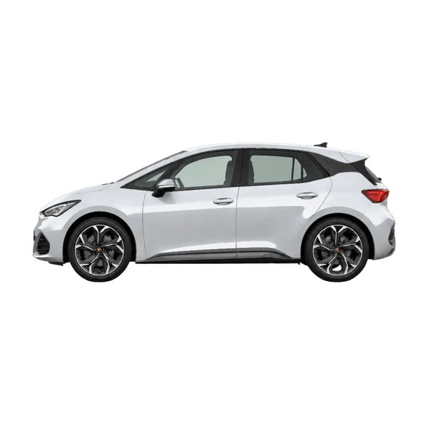 Cupra Born 2026 باللون فضي، منظر جانبي (متجه إلى اليسار)