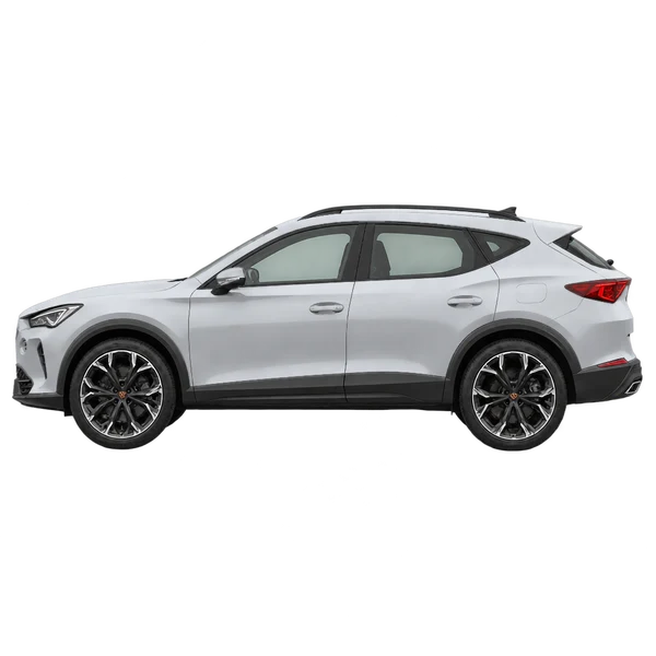 Cupra Formentor E-Hybrid 2026 باللون فضي، منظر جانبي (متجه إلى اليسار)