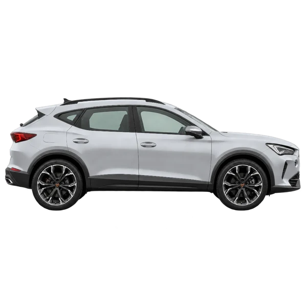 Cupra Formentor E-Hybrid 2026 باللون فضي، منظر منظر جانبي (باتجاه اليمين)