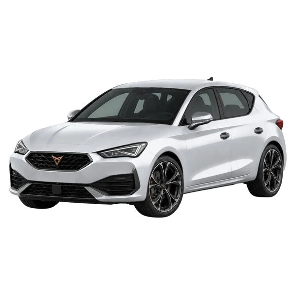 シルバーの2021 Cupra Leon(フロントスリークォーター(左向き)ビュー)