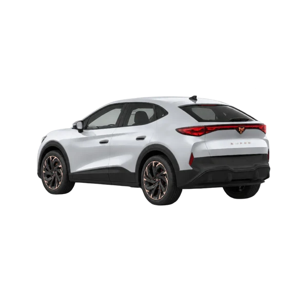 silver 2024 Cupra Tavascan rear three-quarter (facing left) view