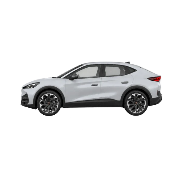 Cupra Tavascan 2026 باللون فضي، منظر جانبي (متجه إلى اليسار)