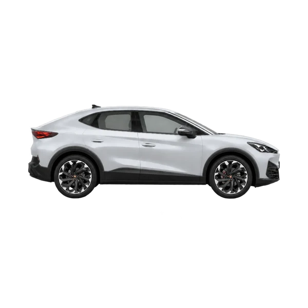 Cupra Tavascan 2026 باللون فضي، منظر منظر جانبي (باتجاه اليمين)