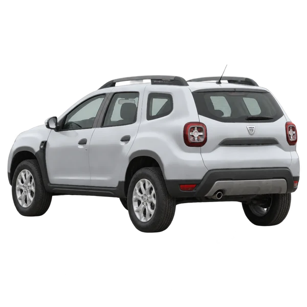 シルバーの2018 Dacia Duster(リア斜め(左向き)ビュー)