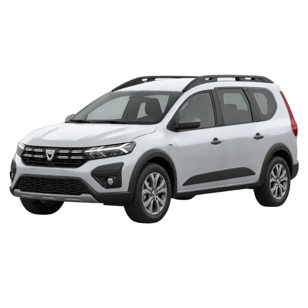 Dacia Jogger 2024 prata, vista dianteira em três quartos (voltada para a esquerda)
