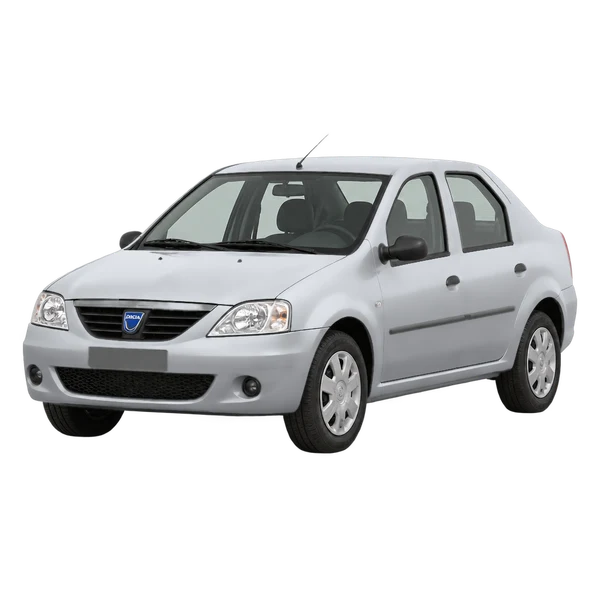 シルバーの2005 Dacia Logan（フロントスリークォーター(左向き)ビュー）