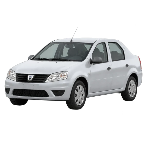 2012 Dacia Logan in Silber, Ansicht: Dreiviertelansicht vorne (nach links gerichtet)