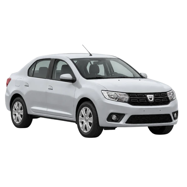 Dacia Logan 2025 باللون فضي، منظر منظر أمامي بزاوية ثلاثة أرباع (متجه لليسار)