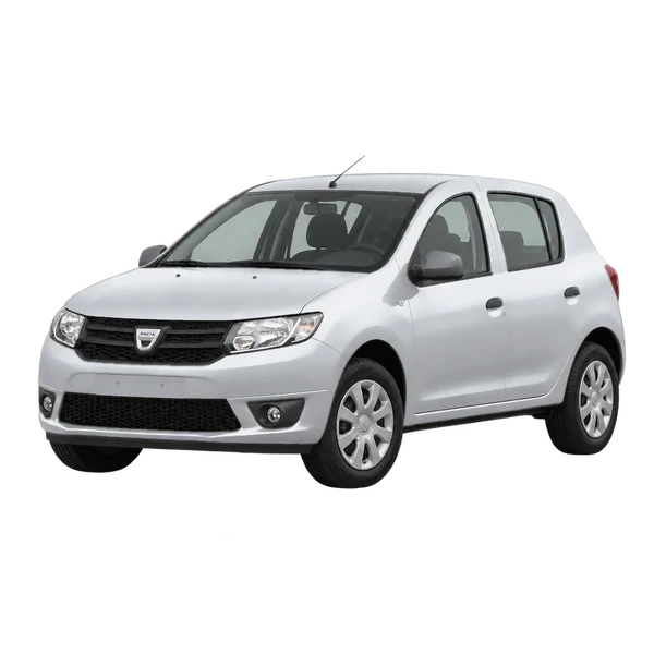 Dacia Sandero 2014 prata, vista dianteira em três quartos (voltada para a esquerda)