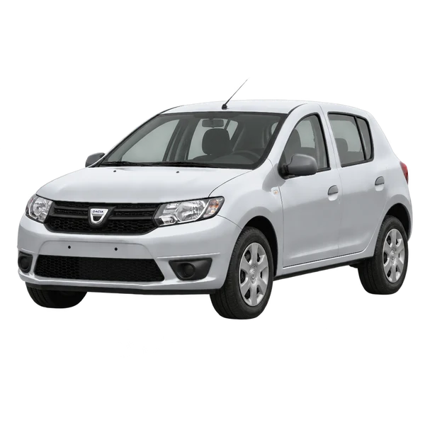 Dacia Sandero 2016 prata, vista dianteira em três quartos (voltada para a esquerda)