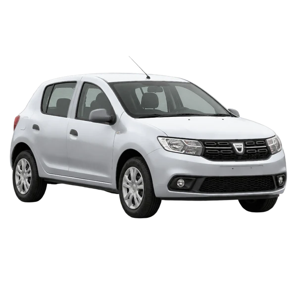 Dacia Sandero 2018 prata, vista dianteira em três quartos (voltada para a esquerda)