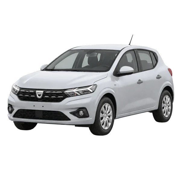Dacia Sandero 2021 prata, vista dianteira em três quartos (voltada para a esquerda)