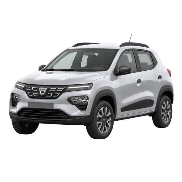 シルバーの2021 Dacia Spring(フロントスリークォーター(左向き)ビュー)