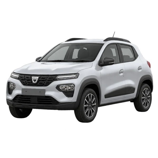シルバーの2023 Dacia Spring(フロントスリークォーター(左向き)ビュー)