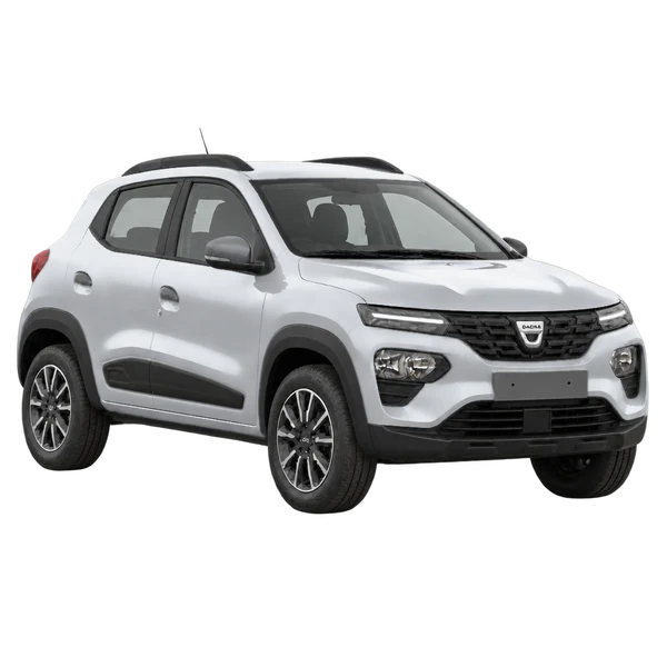 silver 2023 Dacia Spring front three-quarter (facing right) view