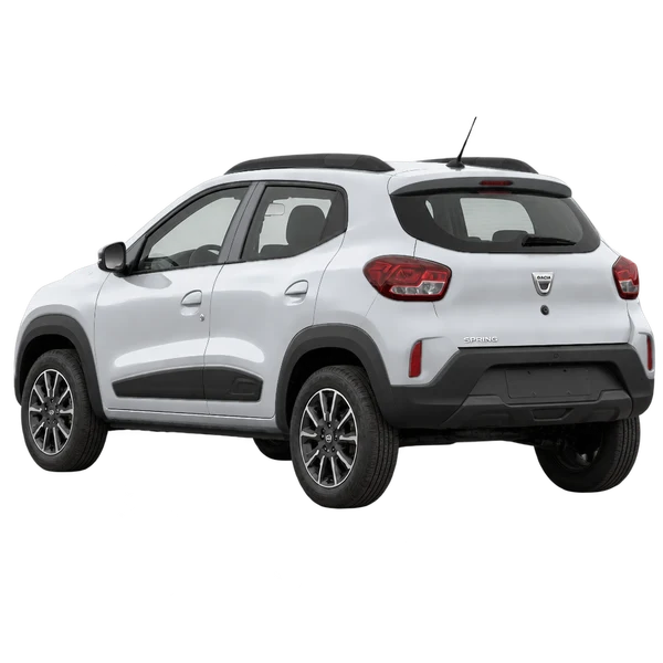 silver 2023 Dacia Spring rear three-quarter (facing left) view