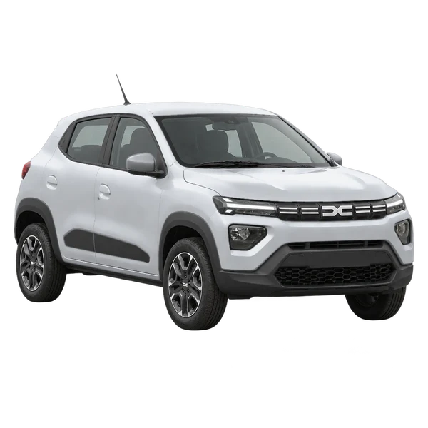 シルバーの2024 Dacia Spring(フロントスリークォーター(左向き)ビュー)