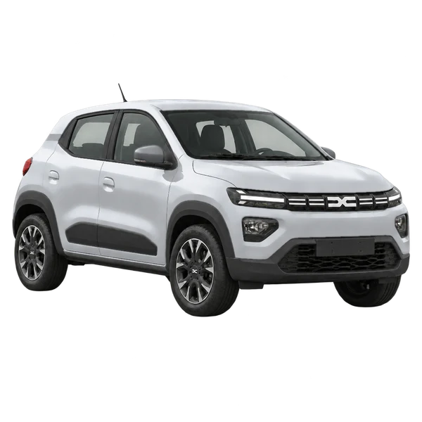 silver 2026 Dacia Spring front three-quarter (facing right) view