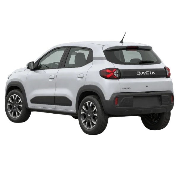 silver 2026 Dacia Spring rear three-quarter (facing left) view