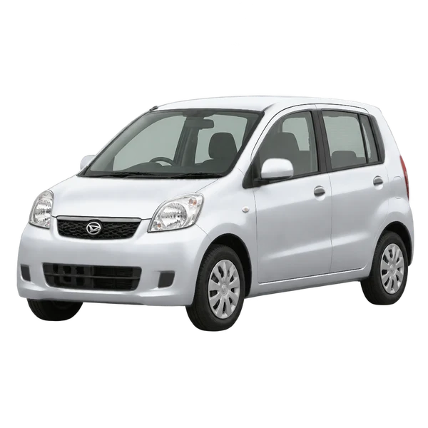 Daihatsu Esse 2009 prata, vista dianteira em três quartos (voltada para a esquerda)