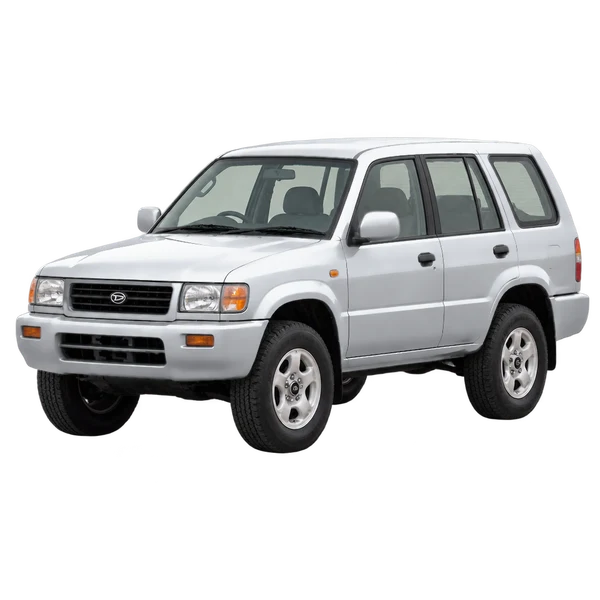 Daihatsu Rugger 1996 prata, vista dianteira em três quartos (voltada para a esquerda)