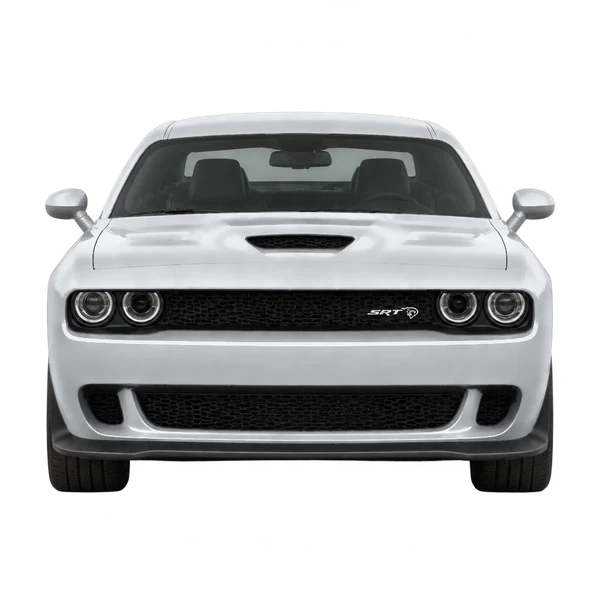 シルバーの2015 Dodge Challenger SRT Hellcat（正面ビュー）