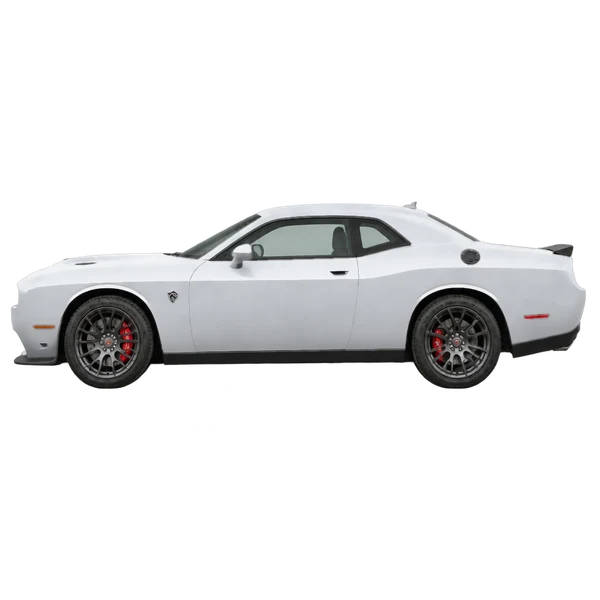 シルバーの2015 Dodge Challenger SRT Hellcat（側面（左向き）ビュー）
