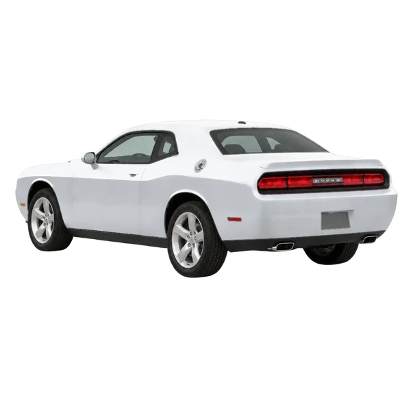 Dodge Challenger 2021 prata, vista três quartos traseira (voltada para a esquerda)