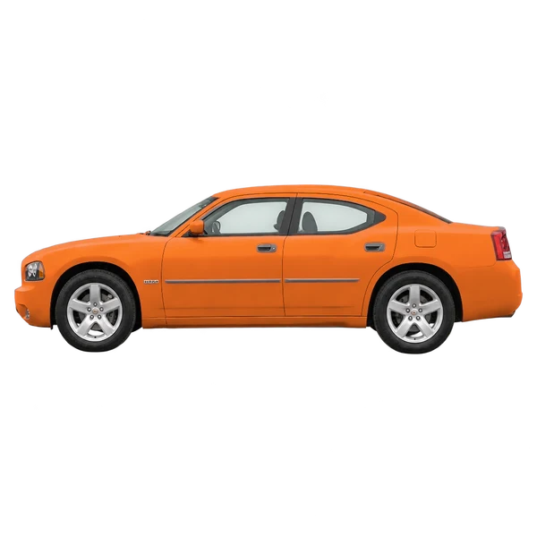 オレンジの2008 Dodge Charger(側面(左向き)ビュー)
