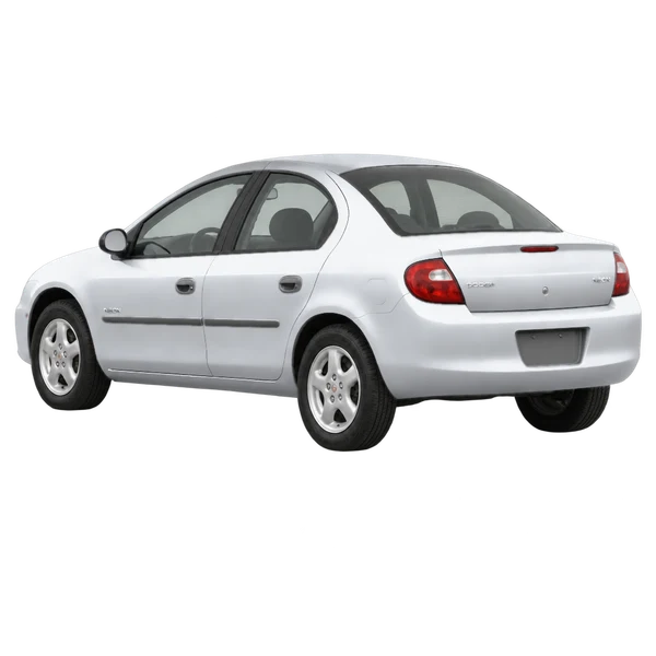Dodge Neon 2002 باللون فضي، منظر ثلاثة أرباع خلفي (باتجاه اليسار)