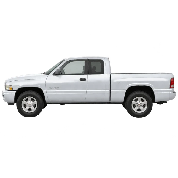 Dodge Ram 2000 باللون فضي، منظر جانبي (متجه إلى اليسار)