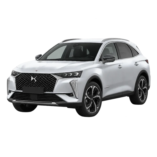 silver 2026 DS DS7 front three-quarter (facing left) view