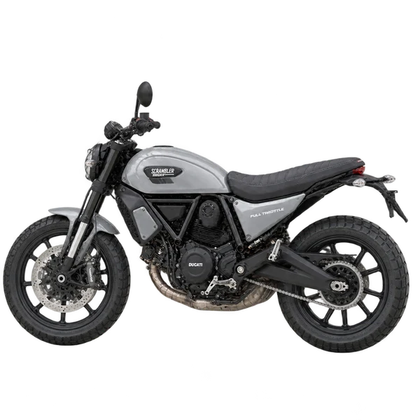 Ducati Scrambler Full Throttle 2025 prata, vista lateral (voltada para a esquerda)