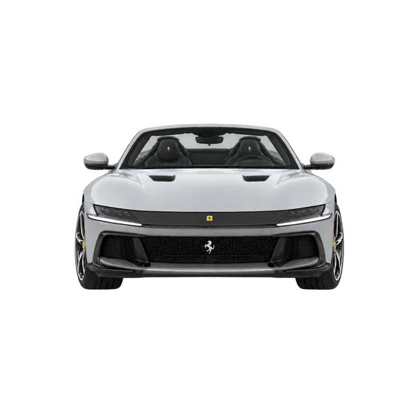 Ferrari 12Cilindri Spider 2026 باللون فضي، منظر أمامي