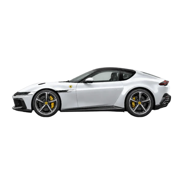 Ferrari 12Cilindri 2026 باللون فضي، منظر جانبي (متجه إلى اليسار)