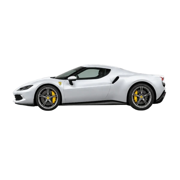 Ferrari 296 GTB 2025 en plateado, vista lateral (mirando a la izquierda)