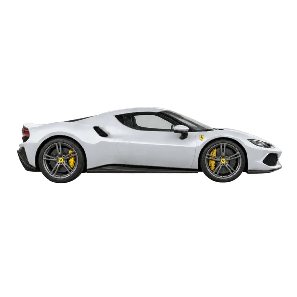 Ferrari 296 Speciale 2026 باللون فضي، منظر منظر جانبي (باتجاه اليمين)