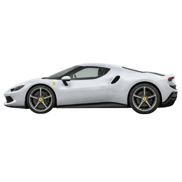silver 2024 Ferrari 296 side (facing left) view