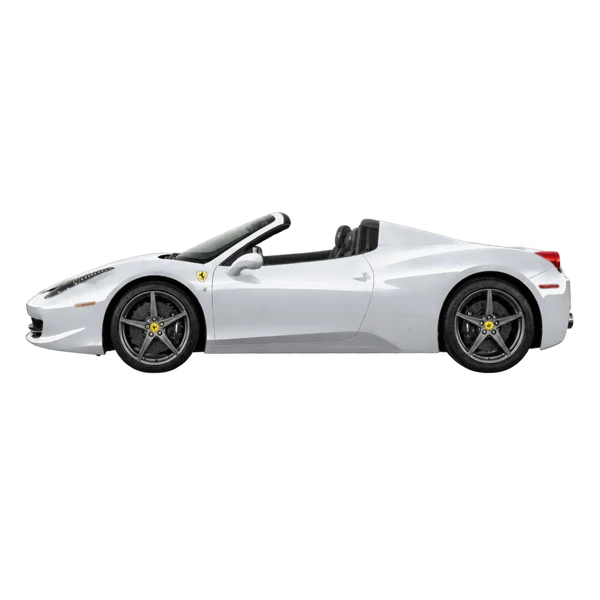 Ferrari 458 Spider 2012 argent, vue côté (vers la gauche)