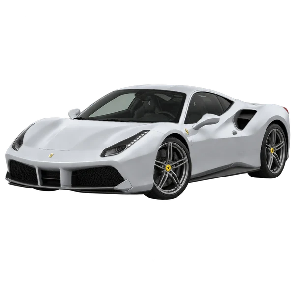 Ferrari 488 2022 prata, vista dianteira em três quartos (voltada para a esquerda)