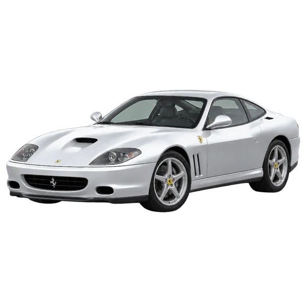 シルバーの2001 Ferrari 550 Maranello(フロントスリークォーター(左向き)ビュー)