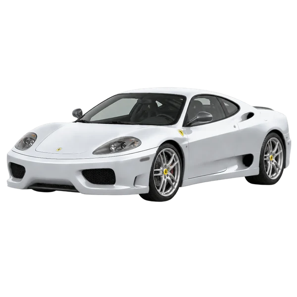silver 2004 Ferrari Challenge Stradale front three-quarter (facing left) view