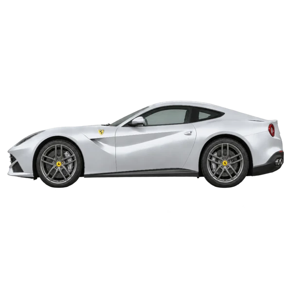 Ferrari F12 Berlinetta 2013 prata, vista lateral (voltada para a esquerda)