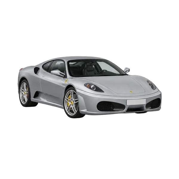 Ferrari F430 2010 باللون فضي، منظر منظر أمامي بزاوية ثلاثة أرباع (متجه لليسار)