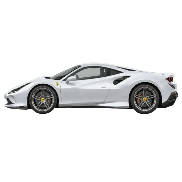 Ferrari F8 Tributo 2022 prata, vista lateral (voltada para a esquerda)