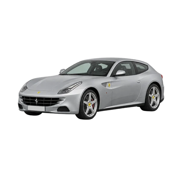 Ferrari FF 2010 باللون فضي، منظر منظر أمامي بزاوية ثلاثة أرباع (متجه لليسار)